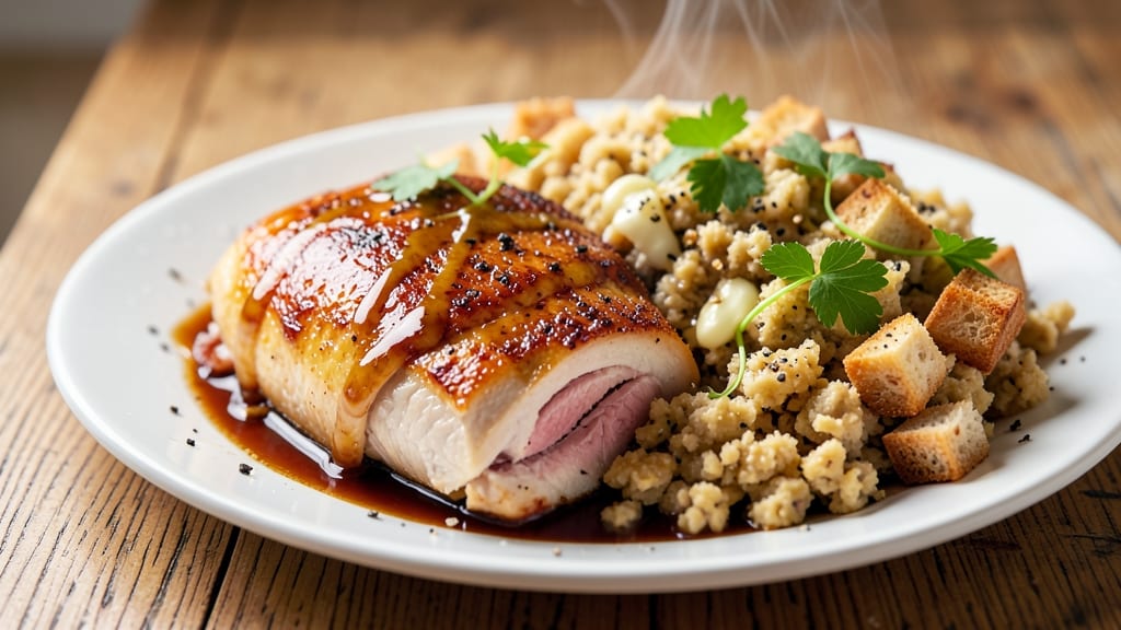 Baked Chicken Breast With Stove Top Stuffing Recipe: Juicy Chicken Hugged by Herbed Bread Crumbs
