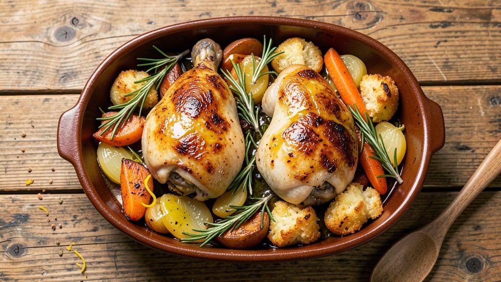 Baked Chicken Legs With Vegetables Recipe: Herb-Roasted Crisp Skin and Tender Meat
