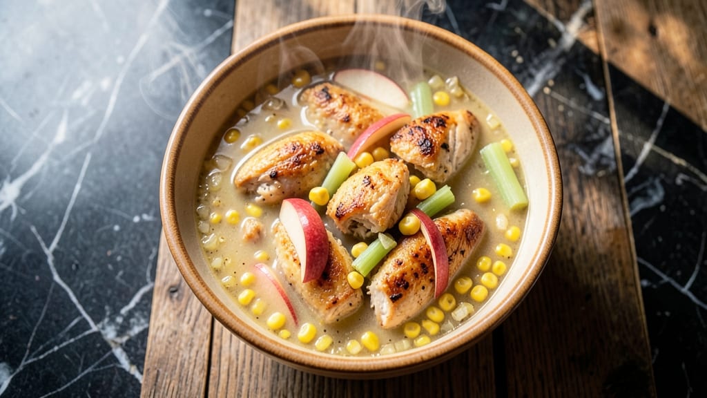 Apple Corn Chicken Soup Recipe: Sweet-Savory Simmer With Crispy Celery Bites