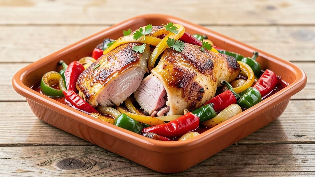 Baked Chicken with Peppers and Onions Recipe: Sweet Paprika and Garlic Roasted to Perfection
