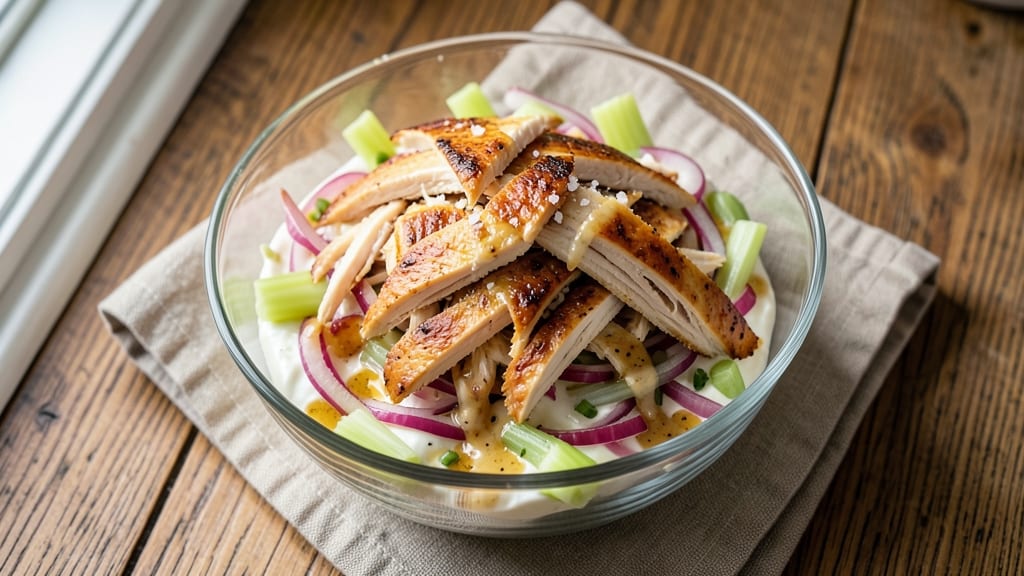 Copycat Sam's Club Rotisserie Chicken Salad Recipe: Shredded Tender Chicken With Crunchy Celery-Vinegar Magic