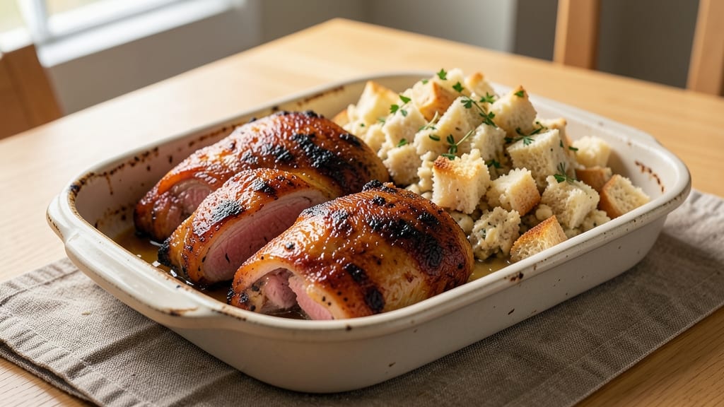 Baked Chicken Thighs and Stuffing Recipe: Crispy Crust, Juicy Meat, and Savory Stuffing in One Pan